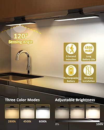 Balkwan Under Cabinet Lights Motion Sensor, Cordless 78 LED Counter Lamp 4500mAh USB Rechargeable Magnetic Closet Light, Dimmable,Kitchen Wardrobe Cupboard(1 pc)