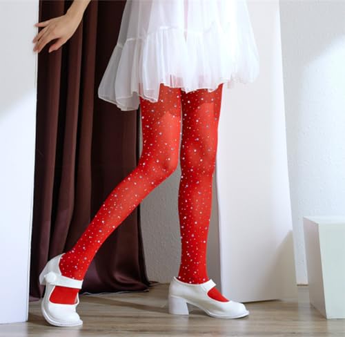 Image of LUCKELF Girls Glitter Tights, Soft Opaque Tights Sparkle Rhinestone Tights School Dress Dance Stockings