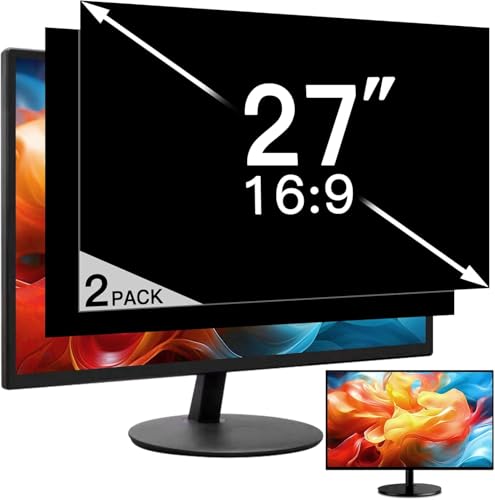 Image of 2 Pack 27 Inch Privacy Screen for Computer Monitor 16:9 Aspect Ratio, Eye Protection Anti Glare Computer Screen Cover, Removable Anti-Scratch Computer Screen Privacy Shield for 27'' Widescreen Monitor