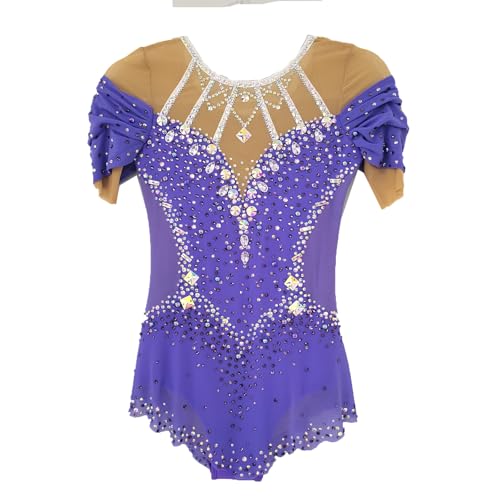 LIUHUO Rhythmic Gymnastics Leotards Fashionable Comfortable Mesh Purple Diamond Short Sleeve Performance