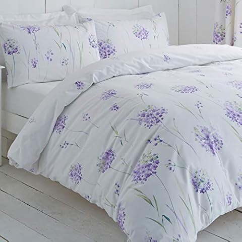 Contemporary Charlotte Thomas Kendall Floral Design Bedding Duvet Cover Pillowcase Set, White/Lilac - Single Size Cover