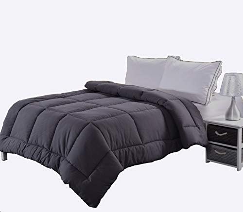 Ghooss Queen Down Alternative Quilted Comforter for Bedroom-Corner Duvet Tabs,Plush Microfiber Fill,Box Stitched,Comfortable for All Season,Dark Gray