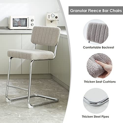 Farini Counter Height Bar Stools Set Of 2,27 Inch Modern Barstools Velvet Backrest Solid Metal Base Barstools Side Chairs For Kitchen Dining Bar Chairs(Light Grey) #TOP3