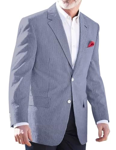 Seersucker Men's Blazer Lightweight Sport Coat and Blazers Solid Casual Two Botton Suit Jackets for Men