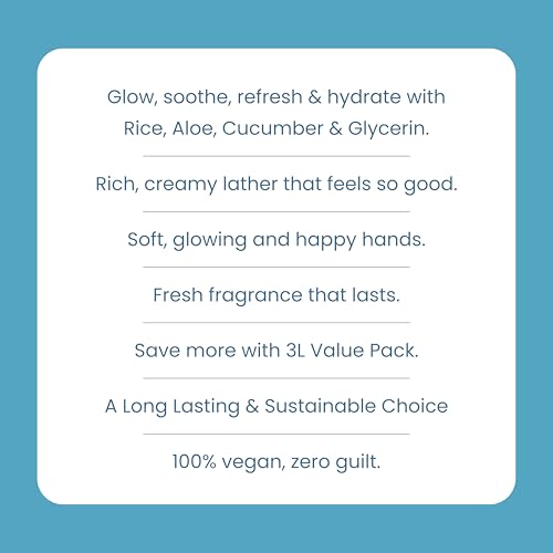 Image of Bath & Blossoms Cool Wave Hand Wash 3 L | Aloe Vera & Glycerin | Enriched with Rice & Cucumber Extract | Hydrating & Gentle Daily Cleanse | Fresh Aquatic Minty Fragrance | Antibacterial formula | Vegan, Cruelty Free & 100% Paraben Free | Luxurious Hand Care