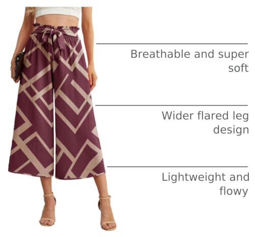 Image of IWOLLENCE Women Flowy Loose Wide Leg Pant Summer Beach Casual Trousers high Waist Adjustable Knot Business Work Casual Pants