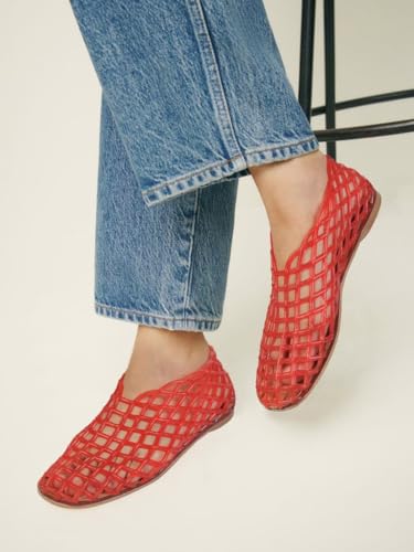 Image of Jelly Mesh Ballet Flats for Women Fishnet PVC Clear Hollow Jellies Sandals Comfortable Beach Ballerina Flats Shoes