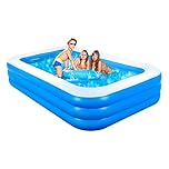 GALAXYER Inflatable Paddling Pool, 3 Rings Large Rectangular Family Swimming Center for Kids Toddlers Adult, Indoor Outdoor Garden Swimming Pool, 205 × 125 × 45 CM