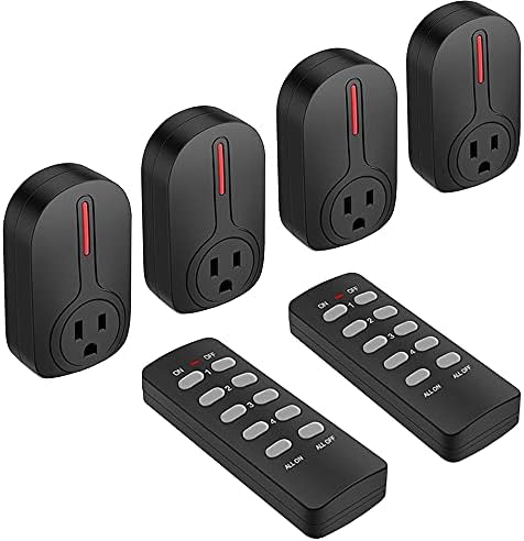 BESTTEN Wireless Remote Control Outlet Set (4 Outlets, 2 Remotes) with 110 Foot Range, Learning Code, Home Automation Set, ETL Listed, Black