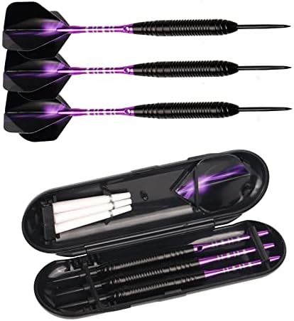 3 Pack 22 Grams Steel Tip Darts Set Tungsten With Aluminum Shafts (+3 More Spare Shafts) And 2 Style Flights And 1 Darts Case, Professional Metal Dart Tip Set(22g)