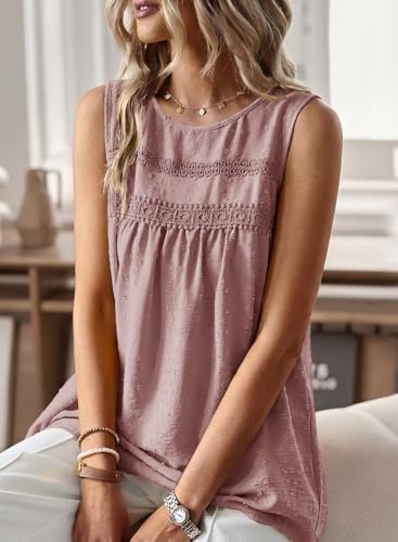Image of Falechay Womens Summer Tops Boho Shirts Crewneck Sleeveless Tank Tops Flowy Lace Hem Casual Blouses Clothing Trendy 2026