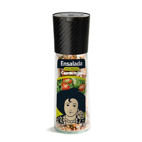Carmencita Molinillo Sazonador Ensalada Vegan, Sin Gluten, Molinillo de Cristal con Molienda regulable 77g