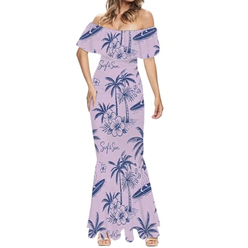 Image of Polynesian Dresses for Women Off Shoulder Maxi Dress Puletasi Samoan Dresses S-7XL