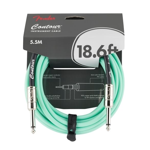 Fender 18.6' Contour Instrument Cable, Seafoam Green, 18.6FT/5.5M