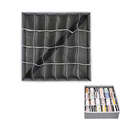 Youngine 24 Cell Collapsible Closet Organizers Drawer Dividers Foldable Clothes Drawer Storage Boxes for Bra Underwear Socks (Gray)