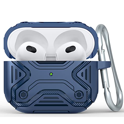 leQuiven AirPods 3 Funda Protectora para Airpods 3 Generation 2021, Funda Robusta con Mosquetón para Airpods 3, [LED Frontal Visible] Case de Silicona a Prueba de Golpes para Aauriculares (Blue) Cover
