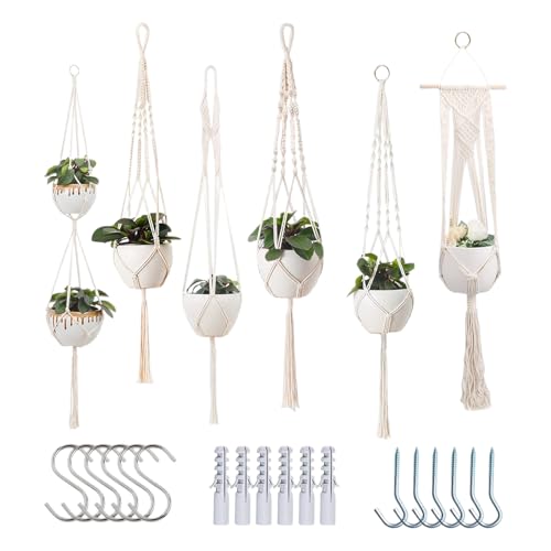 Macrame Plant Hanger | Bohemian Macrame Holder - Ceiling Planter Hanger - for Indoor Outdoor Wall Ceiling Garden Porch Home Apartment Nursery Living Room Balcony Sunroom