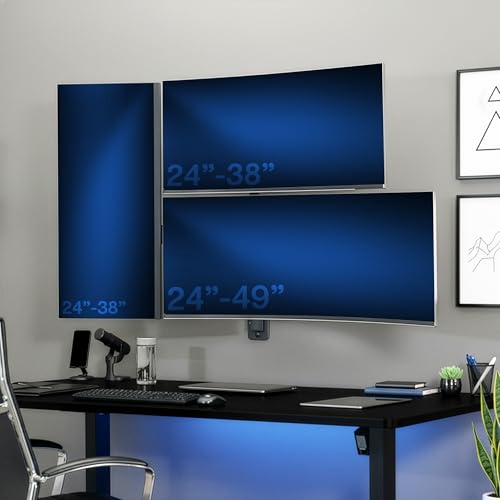 Image of VIVO Pneumatic Arm Triple Ultrawide Monitor Wall Mount for Up to 49 inch Screens with Height Adjustment, Heavy Duty, Holds 3 Ultra Wides Up to 35.2 lbs, Black, MOUNT-VW300D