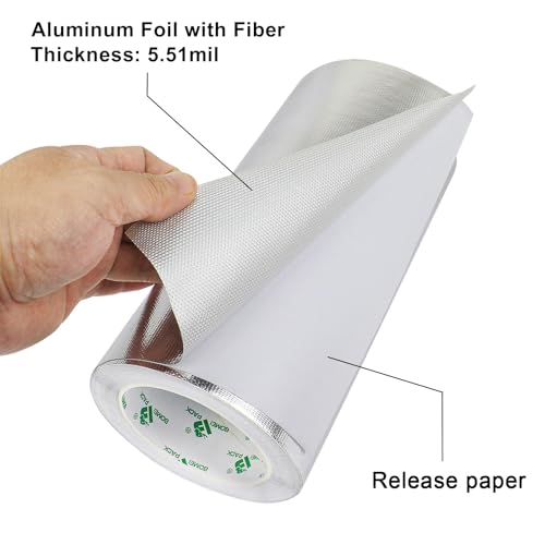 Image of BOMEI PACK Adhesive Aluminum Foil Heat Shield Tape 10inch x 66ft Barrier, Fiberglass Thermal Insulation Reflective Material High Temp Protectionn,1 Pack