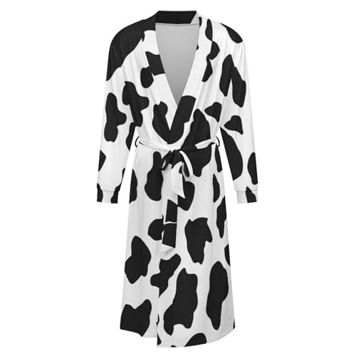 Cow Pattern Print Soft Robe Long Sleeve Bathrobes V Neck Sleepwear Spa Robes with Belt Men Woman4