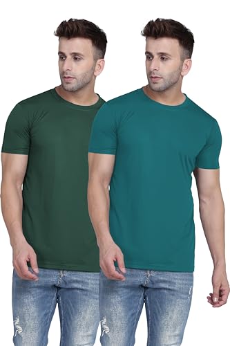 Image of TQH Men Dri Fit Polyester Half Sleeve Round Neck Multicolor t Shirts - Combo Set of 2