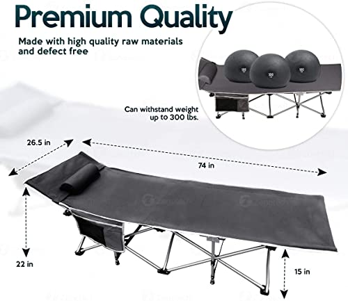 Zone Tech Folding Outdoor Travel Cot - 2 Pack Grey Premium Quality Lightweight Portable Heavy Duty Adult And Kids Travel Cot With Large Pocket-Perfect For Hiking, Camping, And Other Outdoor Activity #TOP2