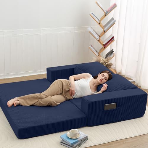 Image of COMAX Futon Sofa Bed, Convertible Sofa Bed, Folding Boneless Couches | Boneless Couch for living room, 4‑in‑1 Fold Out Small Foldable Loveseat Floor Sleeper Mattress Lounge Space‑Saving, Navy