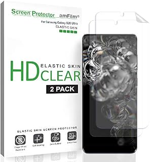 amFilm Galaxy S20 Ultra Screen Protector (2 Pack), Case Friendly (Fingerprint Scanner Compatible) HD Clear Elastic Skin TPU Film (Easy Installation) Screen Protector for Samsung Galaxy S20 Ultra