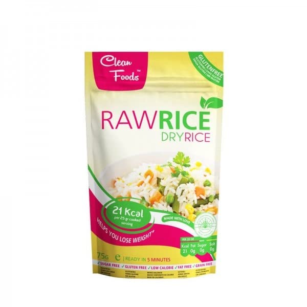 CleanFoods Rohreis Dry Rice 75g Packung I Konjac Glucomannan I geruchsfrei I vegan glutenfrei fettfrei I nur 21 Kalorien je 25g I in 5 Minuten fertig (1)