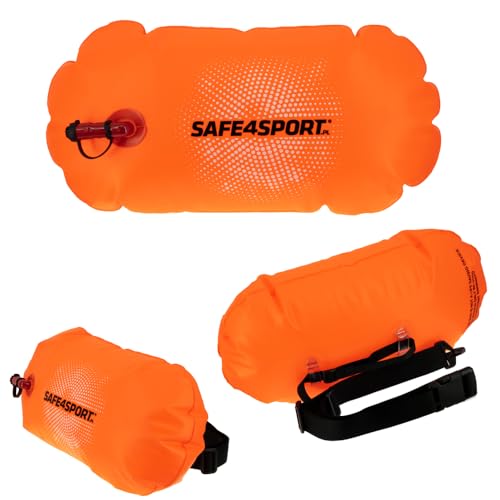 SAFE4SPORT Schwimmboje Erwachsene - Effizient Schwimmhilfe - Ideal für Leute, die für Schwimmen Trainieren - Aufblasbar Buoy - Höchst Sichtbar für Sicheres Baden