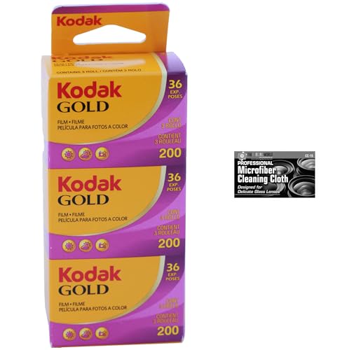 Kodak Gold 200 35mm Film Bundle 3 Rolls 36 Exposures Each for 35mm Film Camera Includes Premium Microfiber Cloth-Kodak 3 Roll Pack