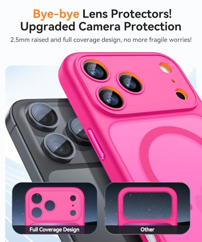 Image of CANSHN Magnetic Compatible with iPhone 17 Pro Case, Upgraded [Full Camera Protection] [Compatible with Magsafe] [Translucent Matte] Shockproof Protective Phone Cover 6.3 Inch - Hot Pink