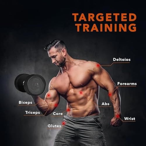 Image of Rubber Professional Bouncer Dumbbell Set - Fixed Weight for Home and Gym Training (Black & Silver, 10 Kg Pair)