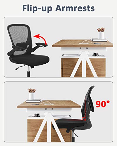 Bestoffice Ergonomic Desk Mesh Computer Swivel Rolling Mid Back Task Lumbar Support Flip-Up Arms Massage Adjustable Chair For Women Adults, Black #TOP2