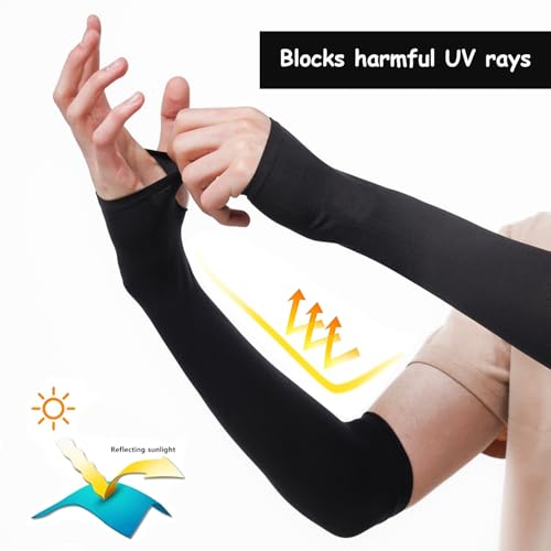 Image of Allextreme Full Arm Sleeves with Thumb Holes for Riders UV Sun Protection 4-Way Stretch Cooling Hand Cover for Men & Women Biking Hiking Cycling Running Protective Bike Riding Gear (Black, 2 Pair)