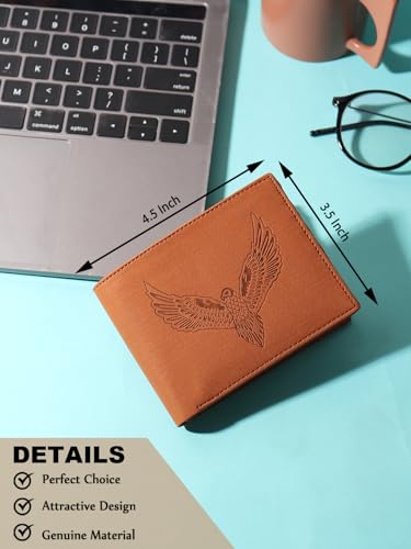 Image of SAMTROH Vegan Leather Wallet for Men | Vintage Printed | Premium Vegan Leather Craftsmanship | 3 Card Slots I 2 Cash Compartments & Secret Slots | 1 Coin Pocket. (Eagle, Tan)