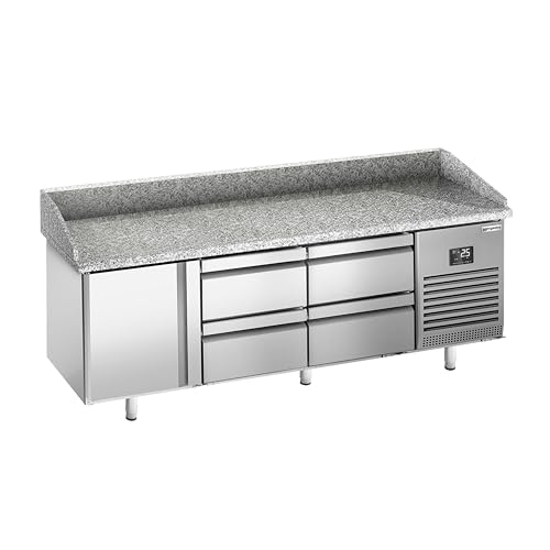 GGM Gastro | POI207T1S1212 | Mesa frigorífica para pizza Premium PLUS - 1980x700mm - con 1 puerta y 4 cajones
