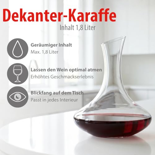 Foto von alpina Dekanter – Dekanter Rotwein – Weinkaraffe dickes Glas – Decanter Wein 1,78 Liter - Wein Karaffen - Dekantierer Rotwein - Karaffe Wein
