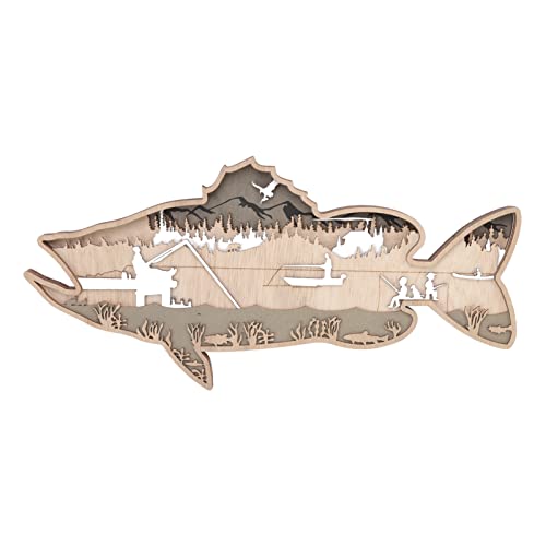 Tissting 3D Wooden Hollow Fish Wall Art, 40cm/15.74in