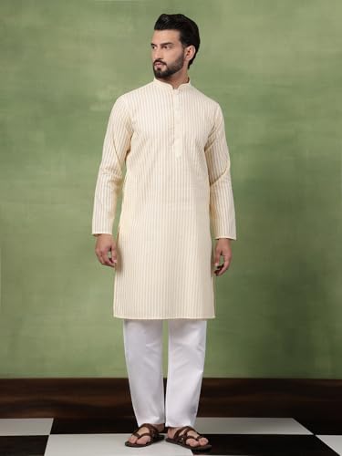Image of SOJANYA (Since 1958 Men's Pure Cotton Striped Long Kurta