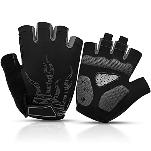 BTNEEU Guanti MTB Senza Dita Guanti Bici Gel Antiurto Antiscivolo, Mezze Dita Guanti Ciclismo Estivi Uomo Donna, Traspirante Guanti Sportivi Guanti Bicicletta per Outdoor Sport (Nero, L)