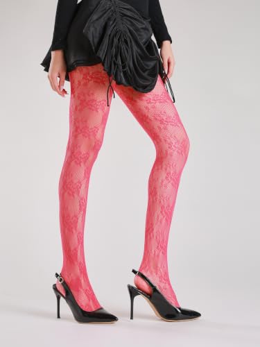 Image of TBFT Guling one pair sexy black or hot pink stockings pantyhose fishnet tights lace leggings for women Christmas rose pattern