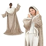 COZYTY Wearable Electric Blanket with Sleeves & Foot Pocket, 50*70'+16' Heated Cloak Throw, 6 Heat Levels & 1-4H Timer, Full Body Warmth, The Perfect Warming Gift for Women & Men, Light Beige & linen