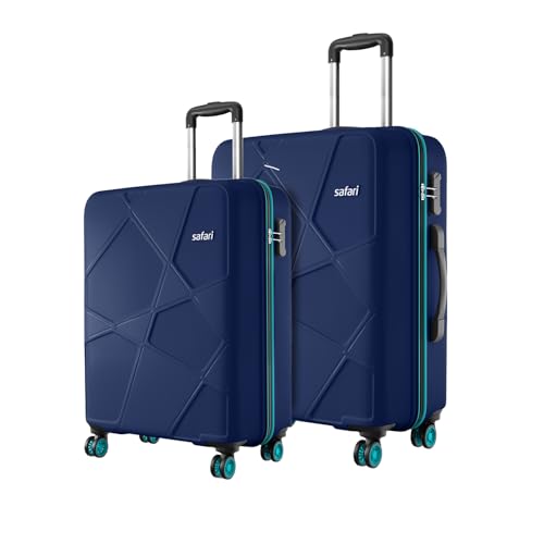 Safari Cabin Pentagon Pro 8 Wheels Set of 2 (+ Medium) Trolley Bags, Hard Case Polypropylene, 360º Wheeling Luggage for Men & Women, Suitcase for Travel, Trolley Bags for Travel, Navy