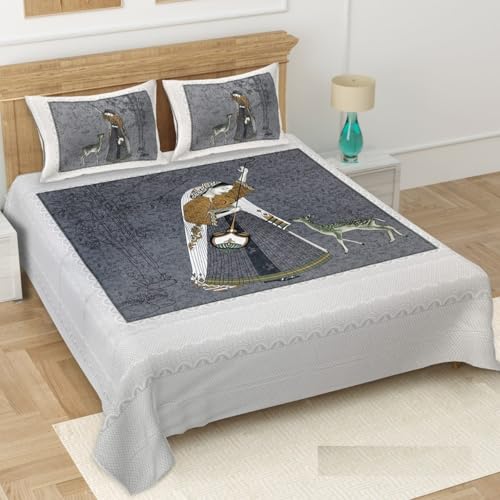 Image of Bedsheet Gulabi Nagri 100% Cotton Double Bed Size Bedsheet with Pillow for Room 93 by 108 Inches (Grey) Traditional Lady Printed Bedcover