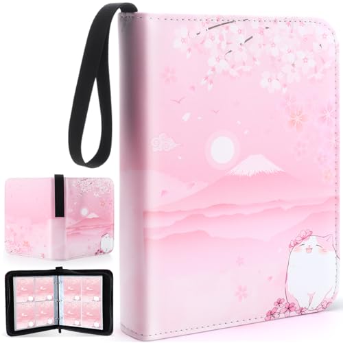 Aliceset Card Binder for Girls Gifts 4 Pocket with 55 Sleeves 440 Cards Collectible Trading Binder Case Cute Album Holder Book for Game Sports Collection Organizer Supply(Sakura Cat)