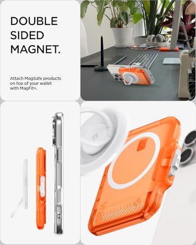 Image of Spigen Tintap (MagFit+) MagSafe Card Holder up to 6 Cards, Hard Shell Magnetic Wallet Case Compatible with iPhone 17 /16 /15 /14 /13 /12 Models, Pixel 10 Series - Frost Clear Orange