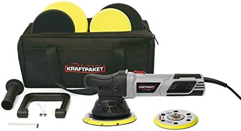 Dino KRAFTPAKET 640302 9mm-900W Exzenter Poliermaschine Stufenlos im XXL-Set mit 125mm 150mm Stützteller Polierschwamm Polierteller Polierpad Tasche für Auto KFZ Boot, Grau