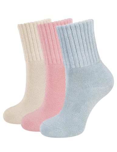 [CLOSEMATE] 靴下 レディース クルーソックス 厚手 裏パイル 暖かい 通気防臭 口ゴムゆったり ルームソックス 冷え対策 あったかい 吸汗速乾 蒸れない 無地 通勤通学 スクール 23-25cm 3足入り 秋冬