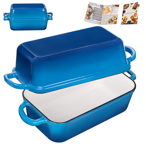 GRMlmosa Cast Iron Loaf Pan with Lid, Loaf Pans for Baking Bread 9x5 Inch, Bread Baking Pan for Homemade Bread|Sourdough with Golden Crispy Crust (Marseille)